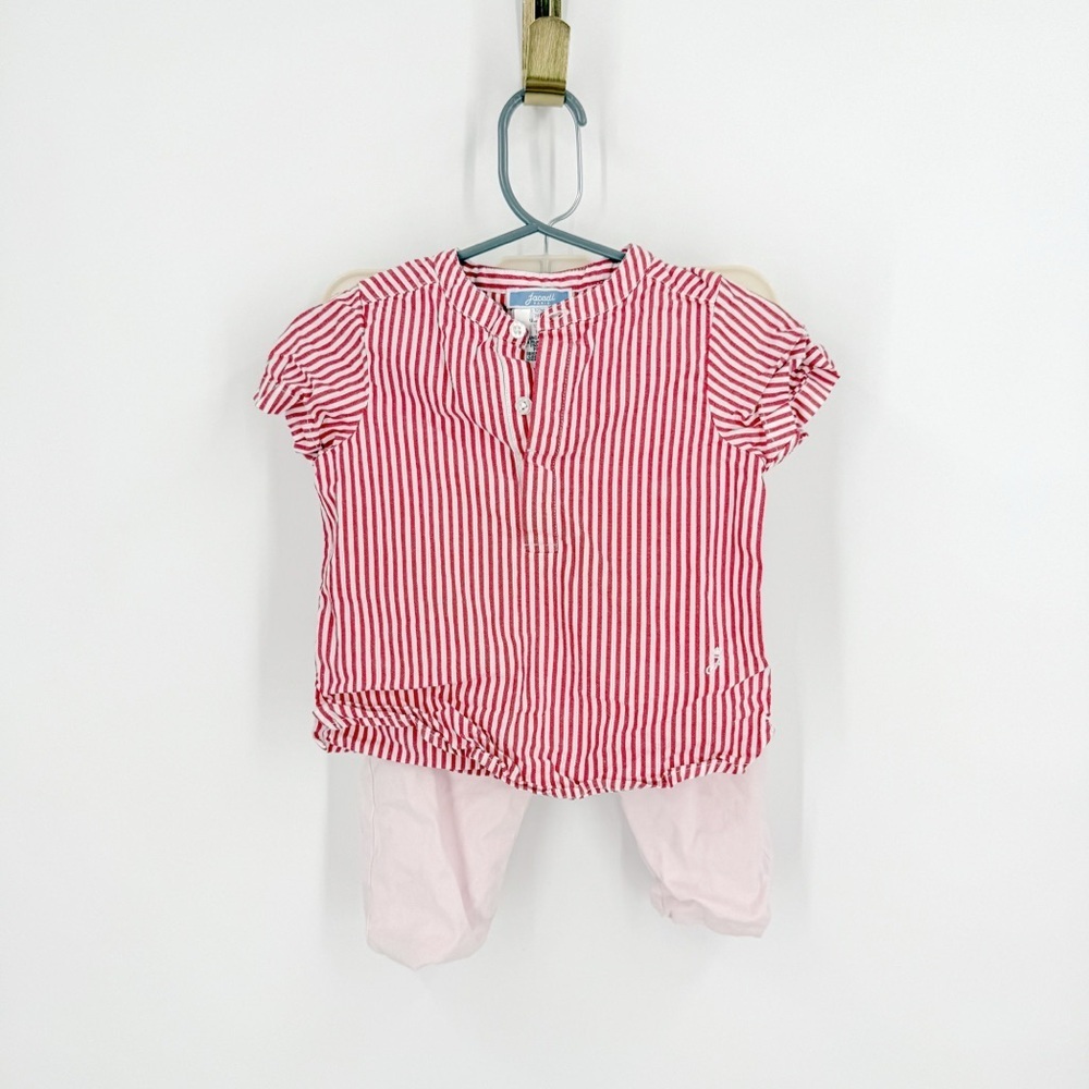Jacadi Red and White Button Down Shirt, pink pants and white bodysuit (3 pieces)